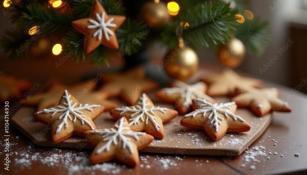 Sweet Christmas Starshaped cookies and festive decorations Sweet Christmas Starshaped cookies and festive decorations