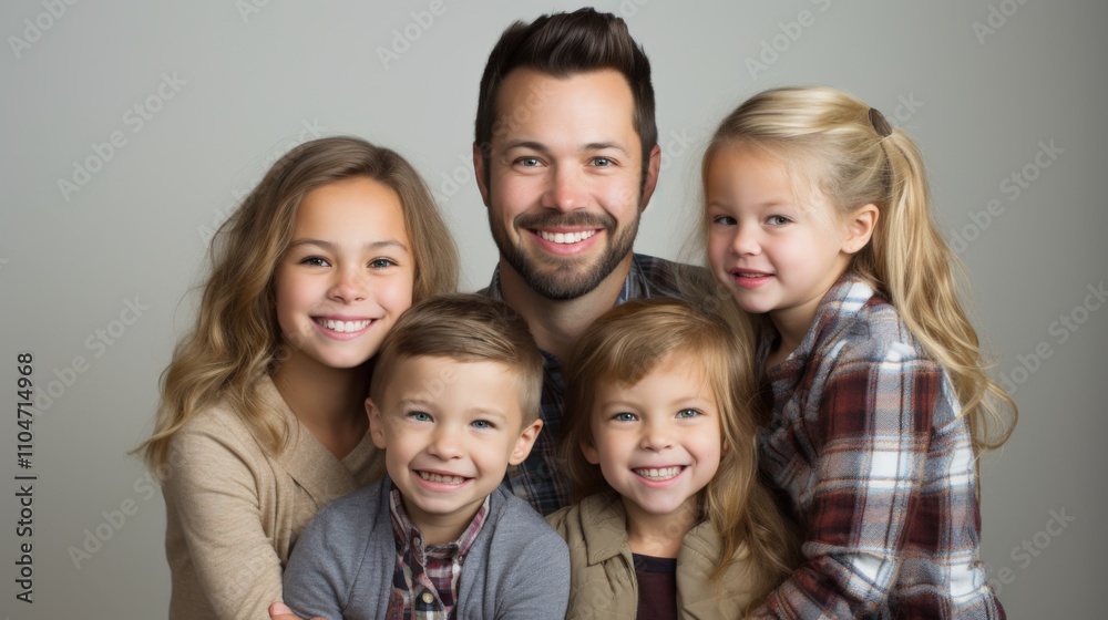 happy family portrait with children smiling together happy family portrait with children smiling together
