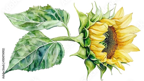 Watercolor Sunflower Botanical Illustration