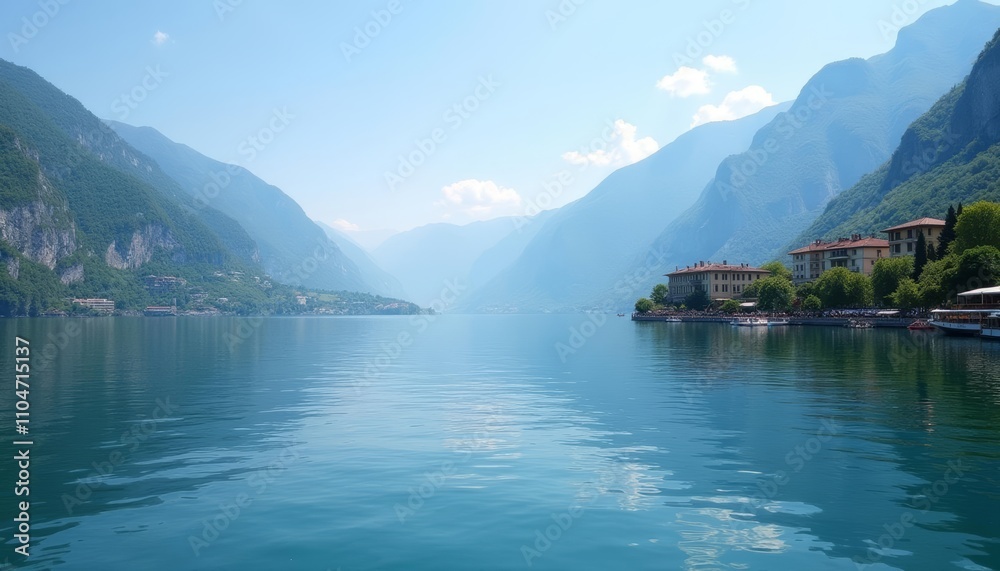 Tranquil waters mirroring mountainous beauty Tranquil waters mirroring mountainous beauty