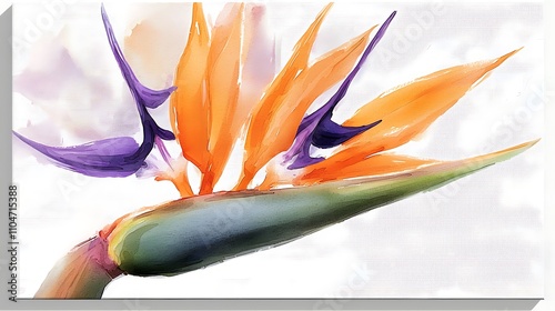 Bird of Paradise Flower Painting  Watercolor Style Art Print