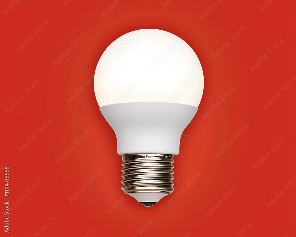 Edison bulb aesthetic. modern LED light bulb with white spherical design on red background, showcasing energy efficiency and sustainable materials