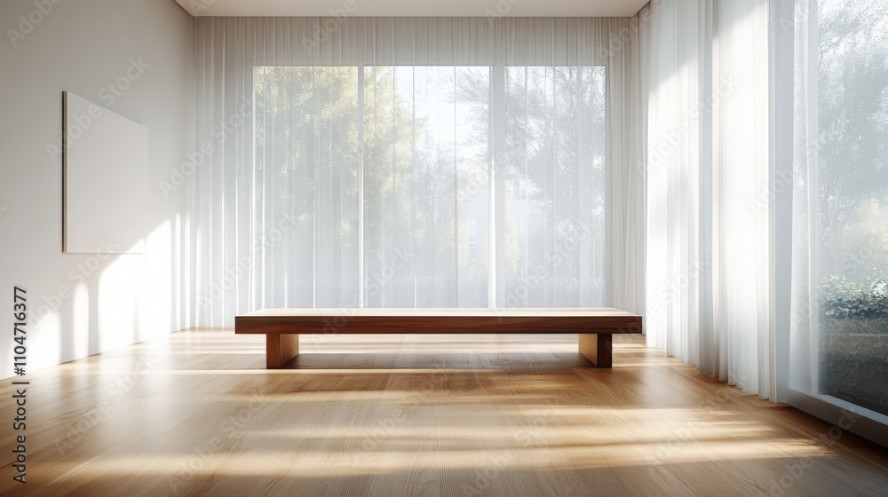 minimalist interior design with natural light and wooden elements