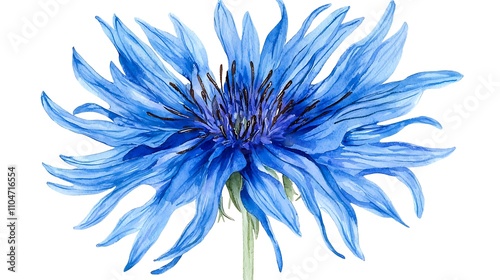 Vibrant Blue Cornflower Watercolor Painting