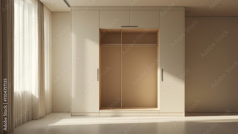 3D rendering: empty wardrobe, stylized tilt-shift view. 3D rendering: empty wardrobe, stylized tilt-shift view.