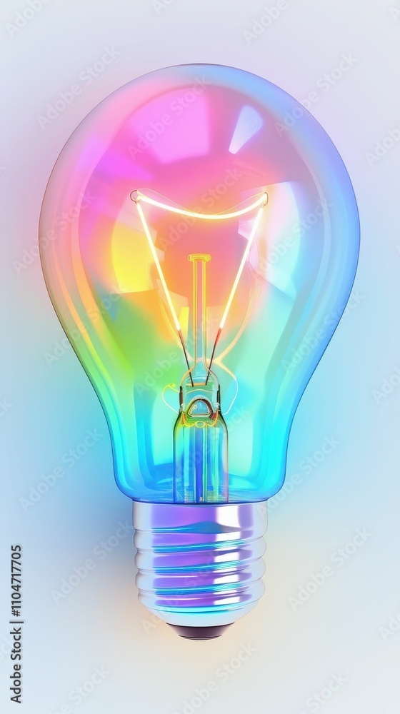 Fototapeta premium A colorful, iridescent light bulb with a vintage design, glowing brightly against a soft background.