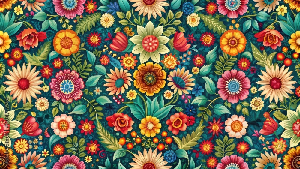 Seamless floral pattern with vibrant and intricate designs, flowers, seamless, botanical, foliage, colorful, elegant Seamless floral pattern with vibrant and intricate designs, flowers, seamless, botanical, foliage, colorful, elegant