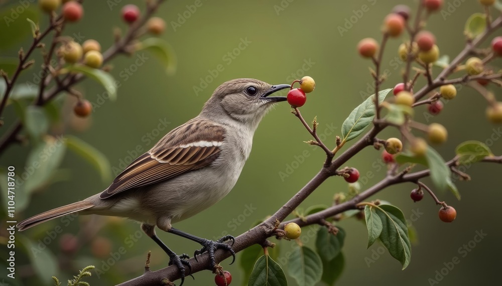 Delightful moment of a bird enjoying a berry feast