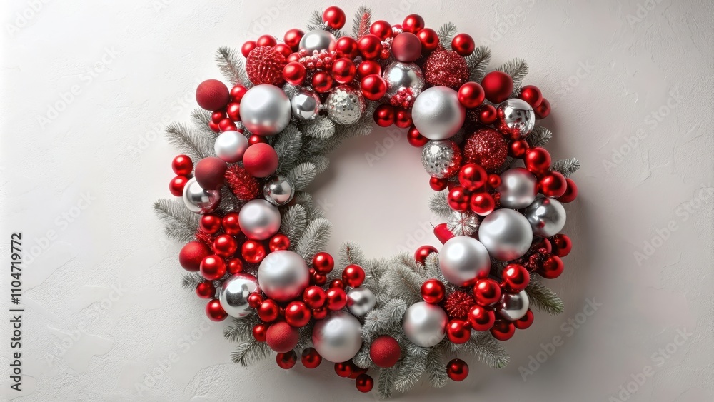 Red and silver modern holiday wreath perfect for contemporary Christmas decor, Christmas, modern, holiday, wreath, red Red and silver modern holiday wreath perfect for contemporary Christmas decor, Christmas, modern, holiday, wreath, red