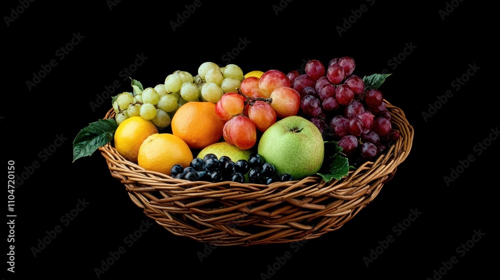 A beautifully arranged set of assorted fresh fruits in a woven basket, captured with vibrant colors and studio-quality lighting for a natural, inviting look. A beautifully arranged set of assorted fresh fruits in a woven basket, captured with vibrant colors and studio-quality lighting for a natural, inviting look.
