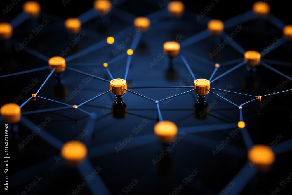 vibrant network of glowing nodes connected by lines, illustrating scalability and connectivity in digital landscape. image conveys sense of innovation and technological advancement vibrant network of glowing nodes connected by lines, illustrating scalability and connectivity in digital landscape. image conveys sense of innovation and technological advancement