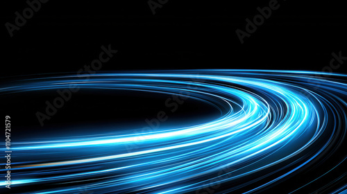 dynamic display of sleek, glowing blue light trails against dark background, creating sense of motion and futuristic design