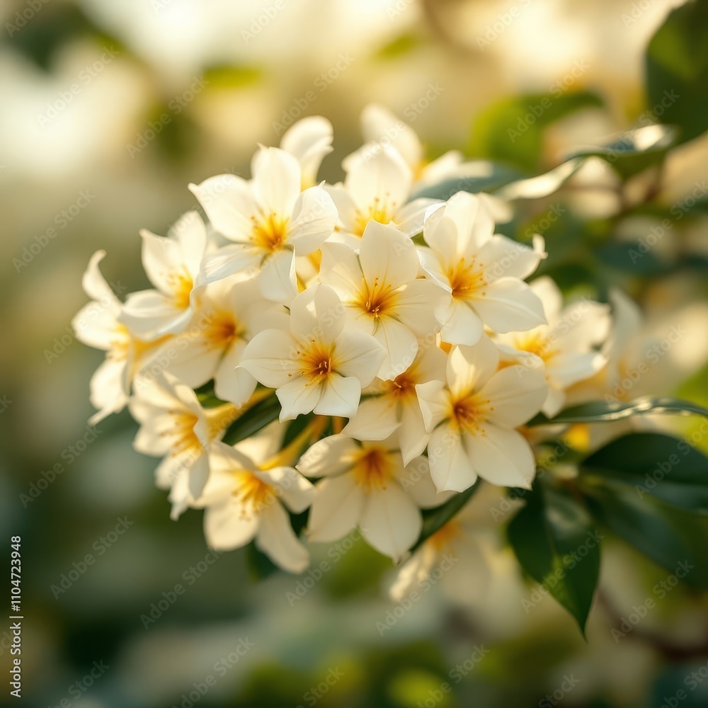 Fototapeta premium Capturing jasmine's beauty: Unposed star blossoms.