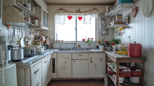 The small kitchen is located on the first floor valentine theme