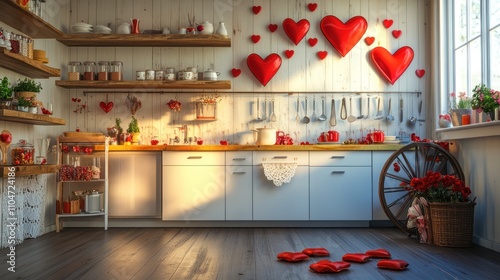 The small kitchen is located on the first floor valentine theme