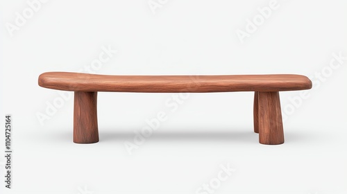 A minimalist wooden bench with a smooth, rounded design, featuring two sturdy legs, set against a plain white background.