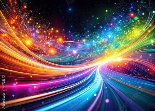 Colorful Motion Glow Light Trail with Multi-Color Particles Background - Abstract Vibrant Dynamic Flowing Design for Creative Projects and Visual Effects