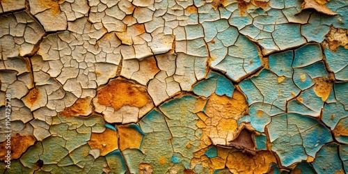 Macro photograph of crackled paint surface, capturing the passage of time and embedded history within the artwork , texture