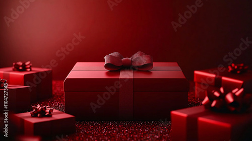 A collection of elegant red gift boxes ideal for Christmas, Valentine's Day, or Chinese New Year, showcasing a modern minimalist design with ample copy space.