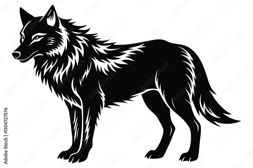 Obraz premium Wolf Silhouette Standing Alert Vector Illustration