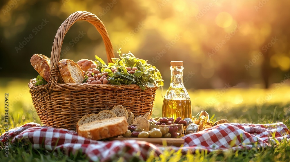 Serene Picnic Scene in a Natural Outdoor Setting Serene Picnic Scene in a Natural Outdoor Setting