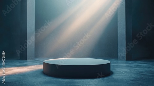 A Circular Platform in a Dark Room with Light Rays