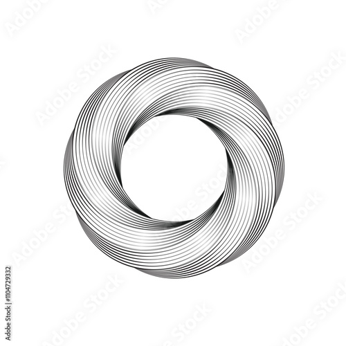 A modern abstract design featuring a silver interwoven circular pattern with a metallic texture. Perfect for concepts of unity, balance, and industrial themes.