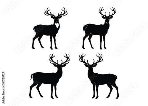 Deer silhouettes black vector 