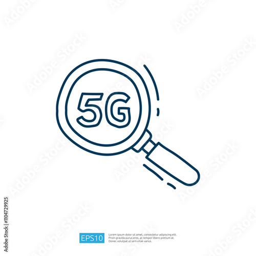 A simple illustration of a magnifying glass highlighting the text "5G," representing the focus on 5G technology and its significance.