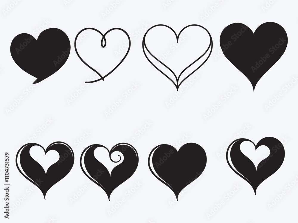 heart illustration, Hand drawn hearts. Vector symbol icon set. 