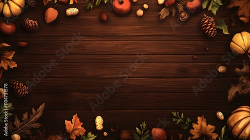 Wallpaper Mural Design a festive Thanksgiving menu template featuring a rich, dark wood texture as the background. Around the edges, frame the space with small seasonal icons like acorns, apples, and harvest Torontodigital.ca