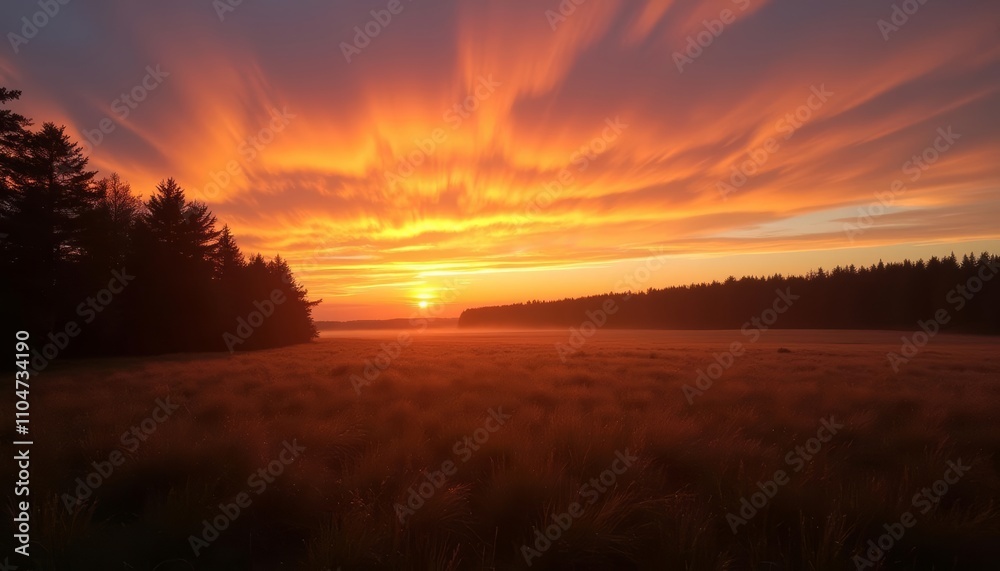 Fototapeta premium Golden sunset over a serene field