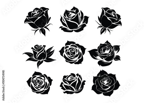 Wallpaper Mural set of a rose silhouette vector Torontodigital.ca