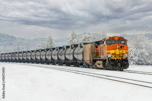 Wallpaper Mural winter scene of a freight train hauling cargo close to Whitefish, Montana Torontodigital.ca