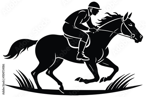 A racehorse black silhouette on white background