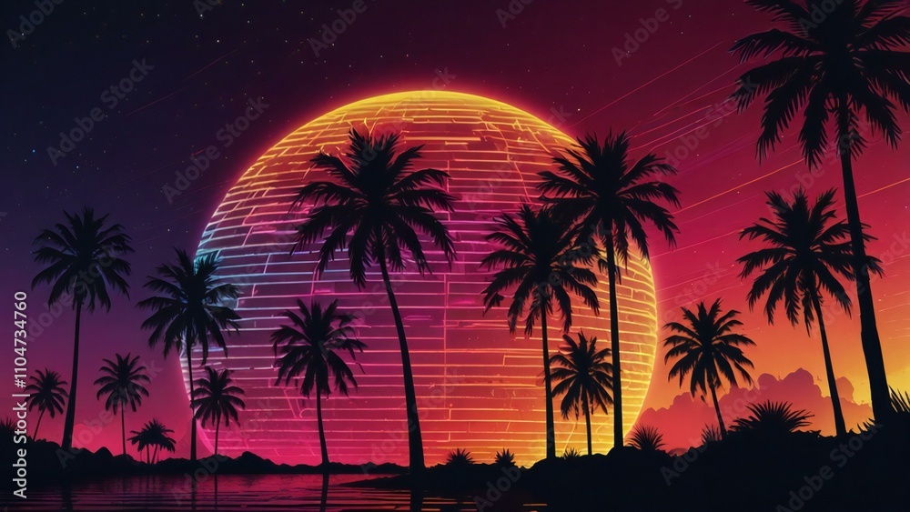 Naklejka premium palm trees at sunset