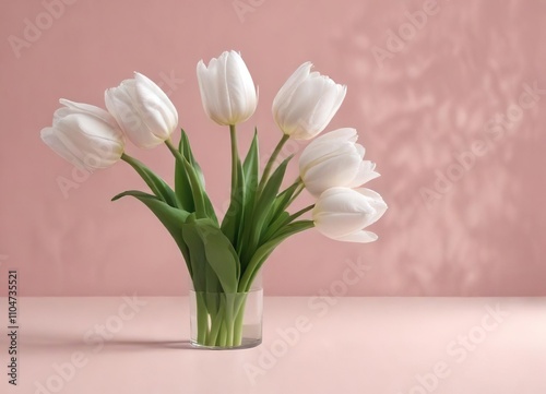 Wallpaper Mural Elegant white tulip blossoms laid out in a simple and clean design against a pale pink backdrop, decoration, modern, stylish, botanical, blooms Torontodigital.ca