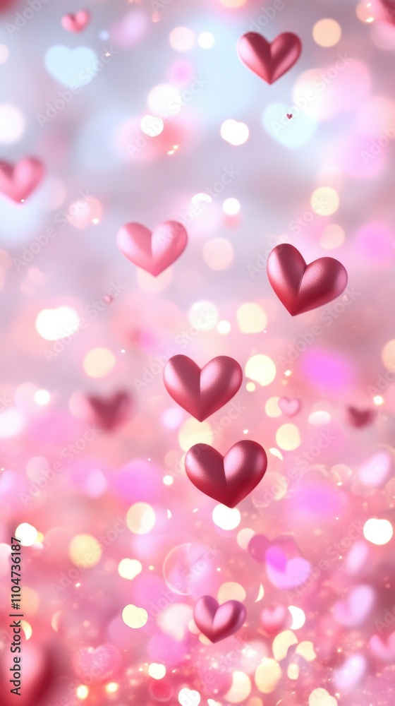 Heart-shaped balloons floating in dreamy pink bokeh background. Happy Valentine's Day. 14 february. Heart-shaped balloons floating in dreamy pink bokeh background. Happy Valentine's Day. 14 february.