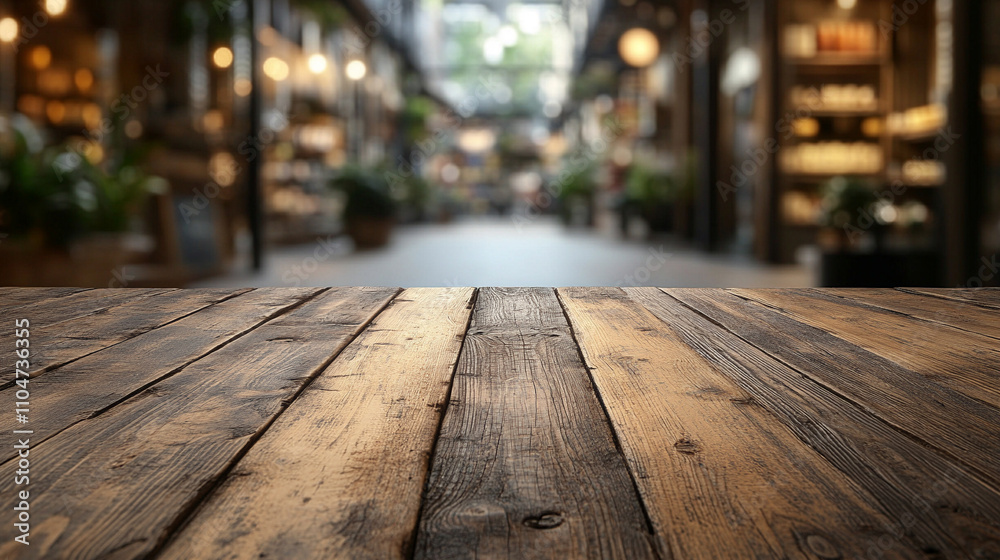 minimalist empty wooden tabletop with a blurred supermarket background, creating a sense of spaciousness and potential for various products or settings, highlighting simplicity and versatility minimalist empty wooden tabletop with a blurred supermarket background, creating a sense of spaciousness and potential for various products or settings, highlighting simplicity and versatility