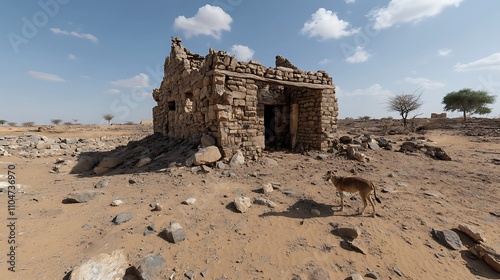 Ruined Stone Structure in the Sudanese Desert: A Daytime View AI Generated