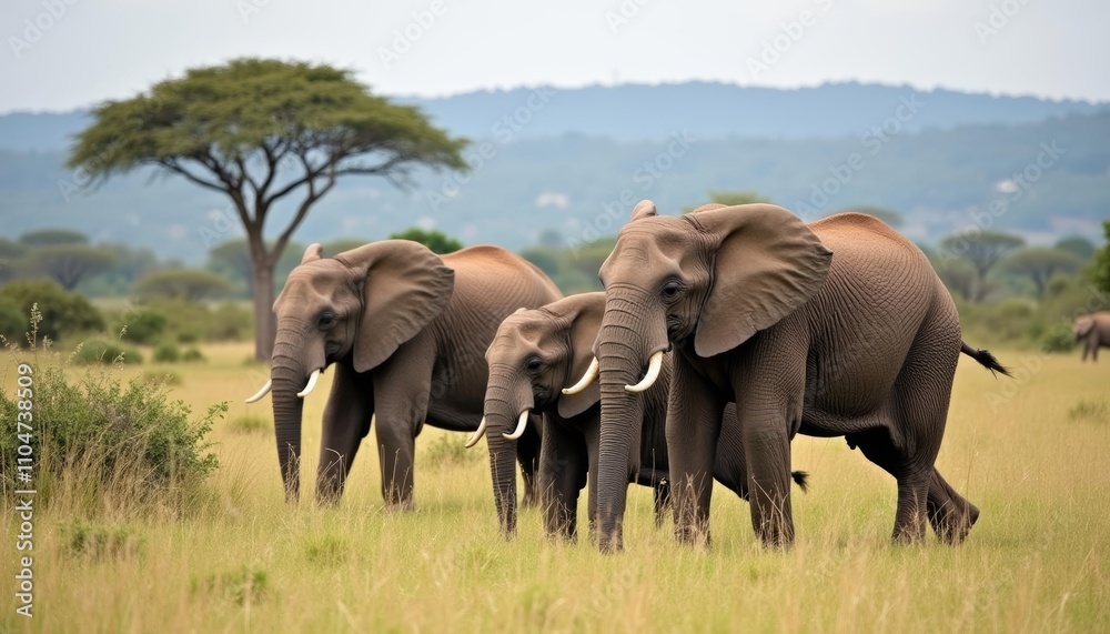 Obraz premium Wild Elephant Family in Natural Habitat