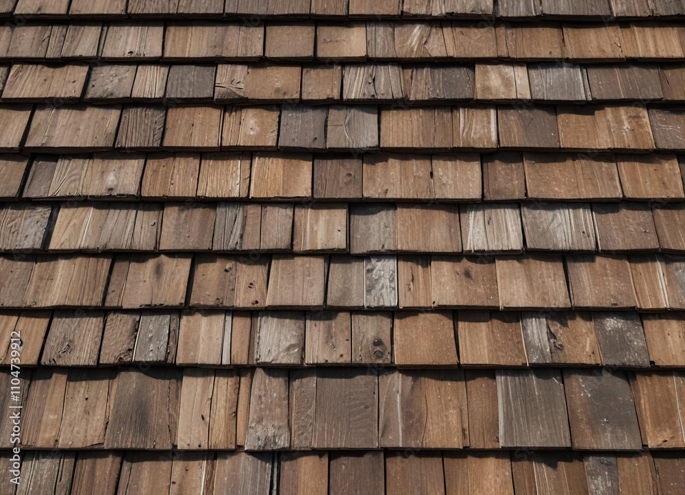 Detail of weathered brown wooden shingles with a rustic feel, shingles, surface Detail of weathered brown wooden shingles with a rustic feel, shingles, surface