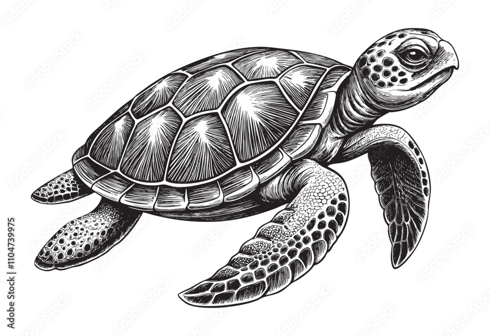 Obraz premium sea turtle sketch hand dawn drawing vector illustration