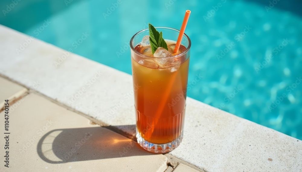 Obraz premium Relax by the pool with a refreshing drink