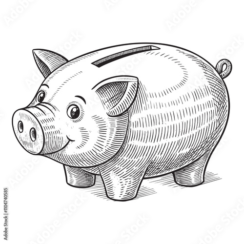 piggy bank pig sketch hand dawn drawing vector illustration