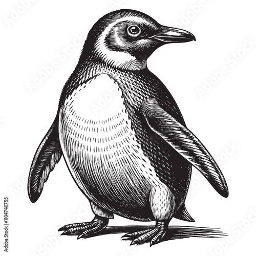 penguin sketch hand dawn drawing vector illustration