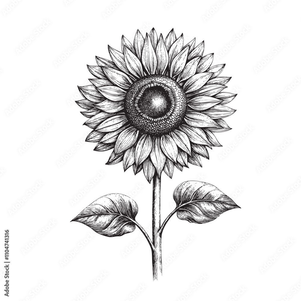 Fototapeta premium sunflower sketch hand dawn drawing vector illustration