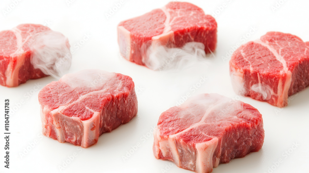 Fresh beef cuts with marbling, showcasing premium quality and texture Fresh beef cuts with marbling, showcasing premium quality and texture