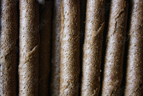 Chocolate wafer rolls texture background photo