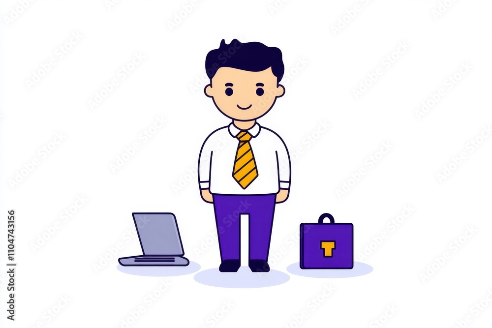 A minimalist icon of a businessman with a tie and laptop, drawn in simple geometric shapes and soft gradients A minimalist icon of a businessman with a tie and laptop, drawn in simple geometric shapes and soft gradients